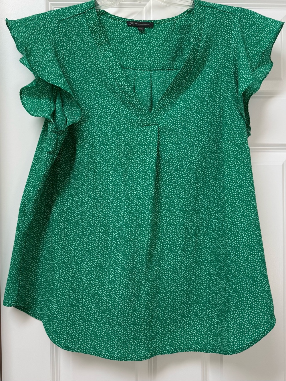 Adrianna Papell Green Flutter Sleeve V-Neck Blouse size 1X